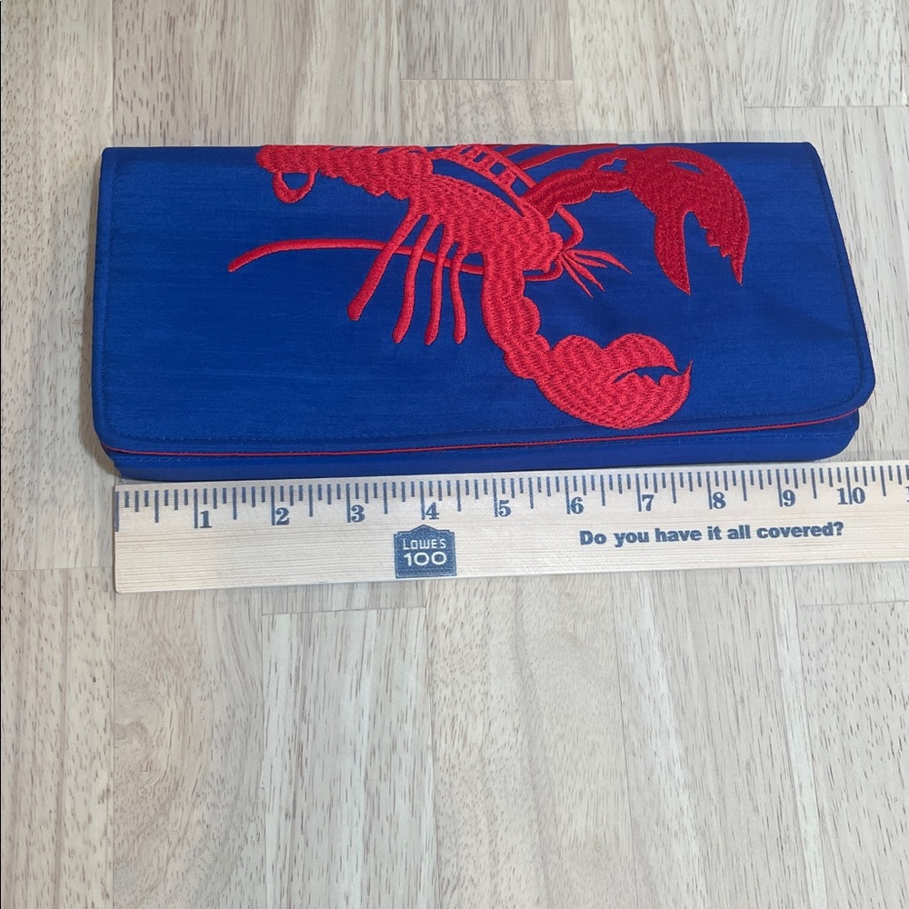 Vintage lobster novelty graphic embroidered silk clutch evening bag - Picture 9 of 11
